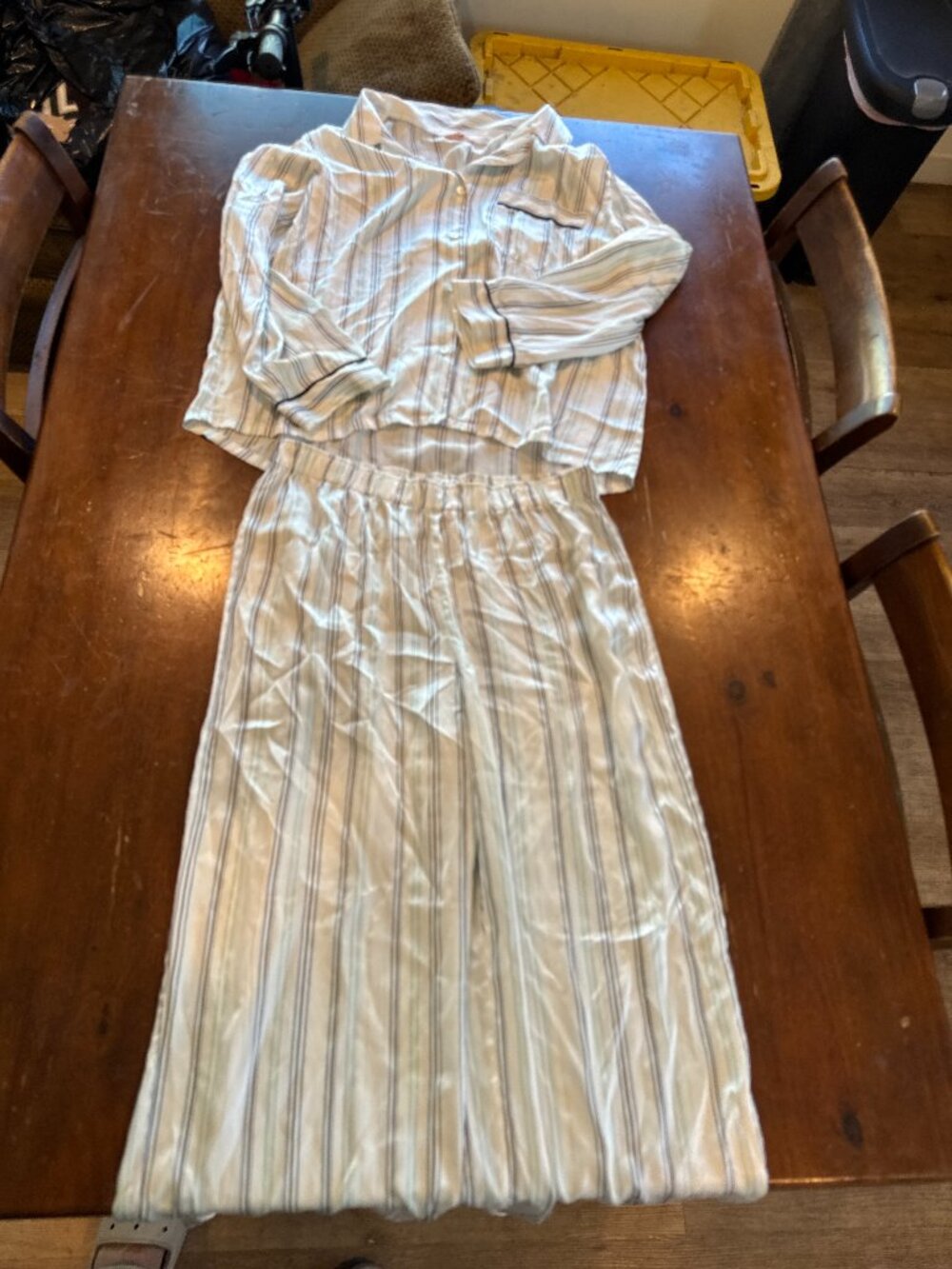Eberjey Striped Satin Pajama Set Button Down Top + Pants Size M